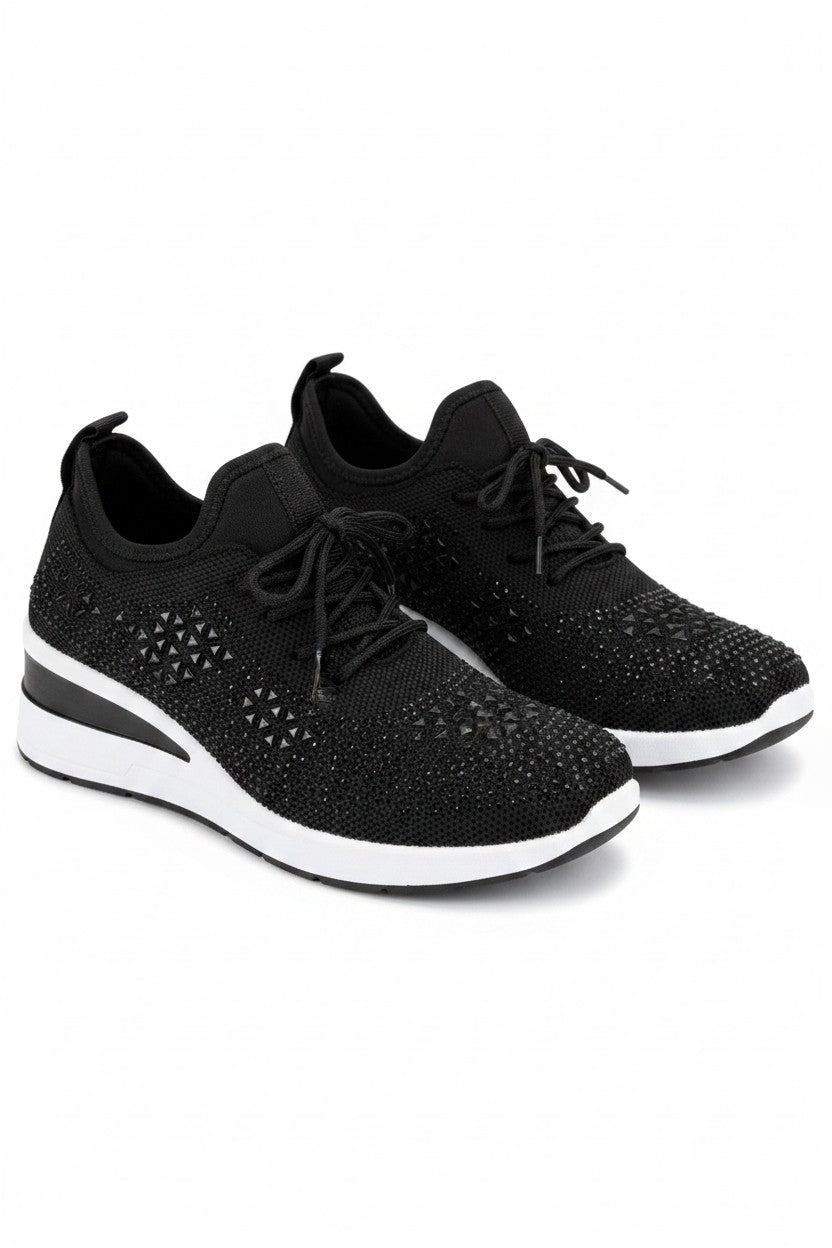 Crystal Stretch Comfort Wedge Trainers Black
