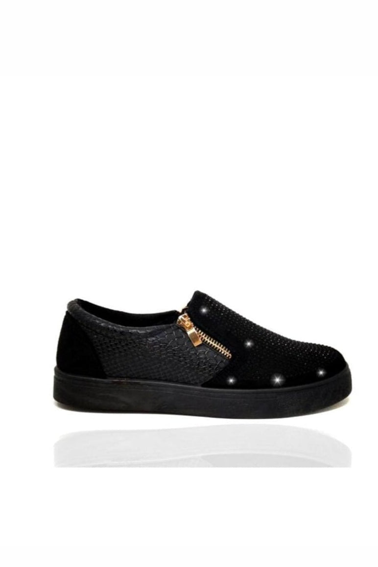Crystal Suede Zip Pumps Black Trainers