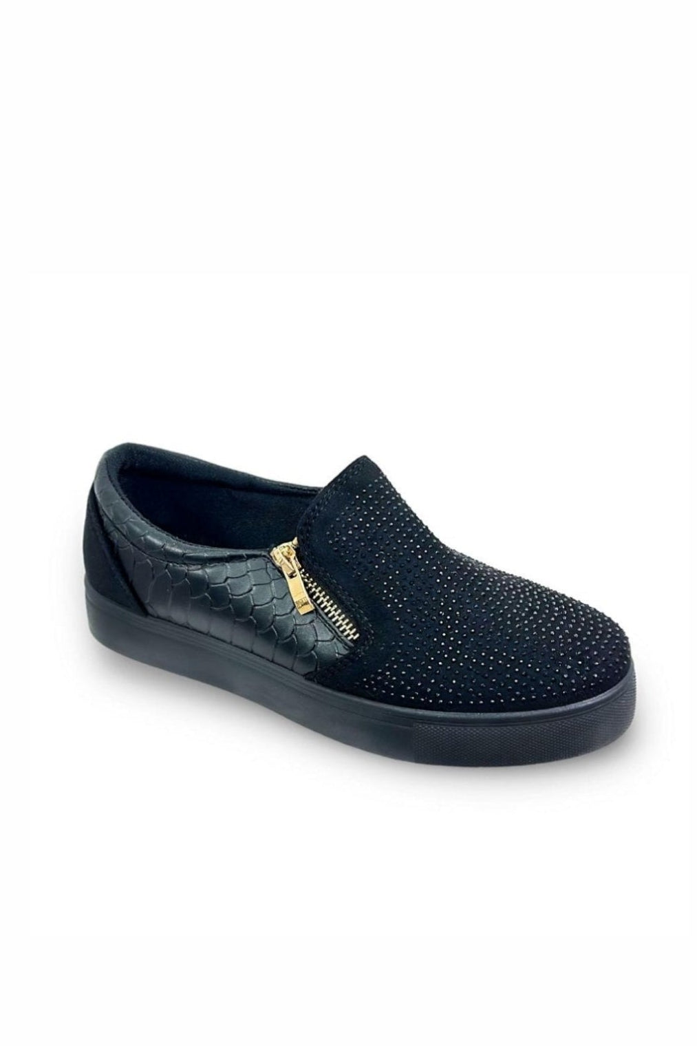 Crystal Suede Zip Pumps Black Trainers