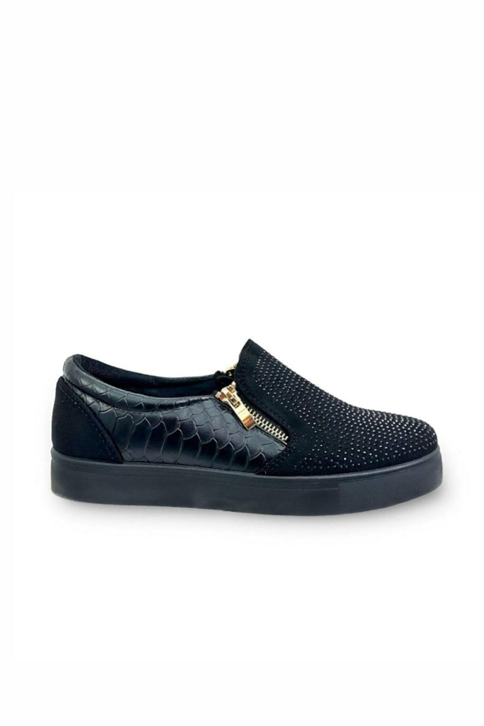 Crystal Suede Zip Pumps Black Trainers