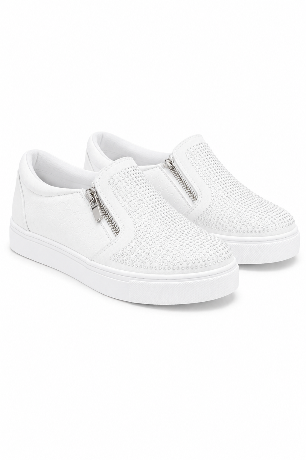 Crystal Suede Zip Pumps White Trainers