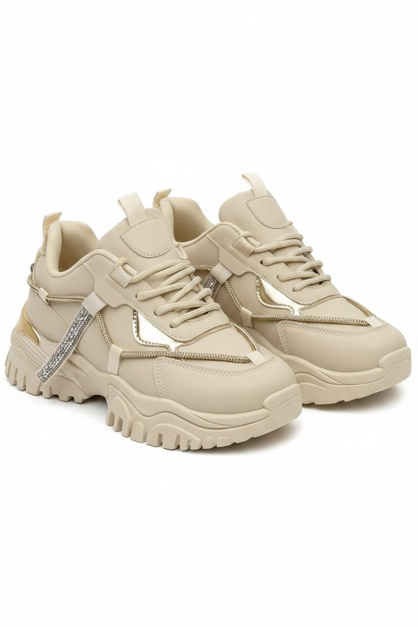 Crystal Track Luxe Chunky Trainers Beige