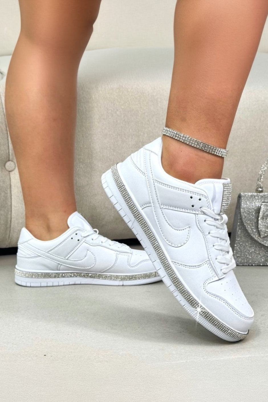 Crystal Trim Sporty Trainers Slimline Edition White