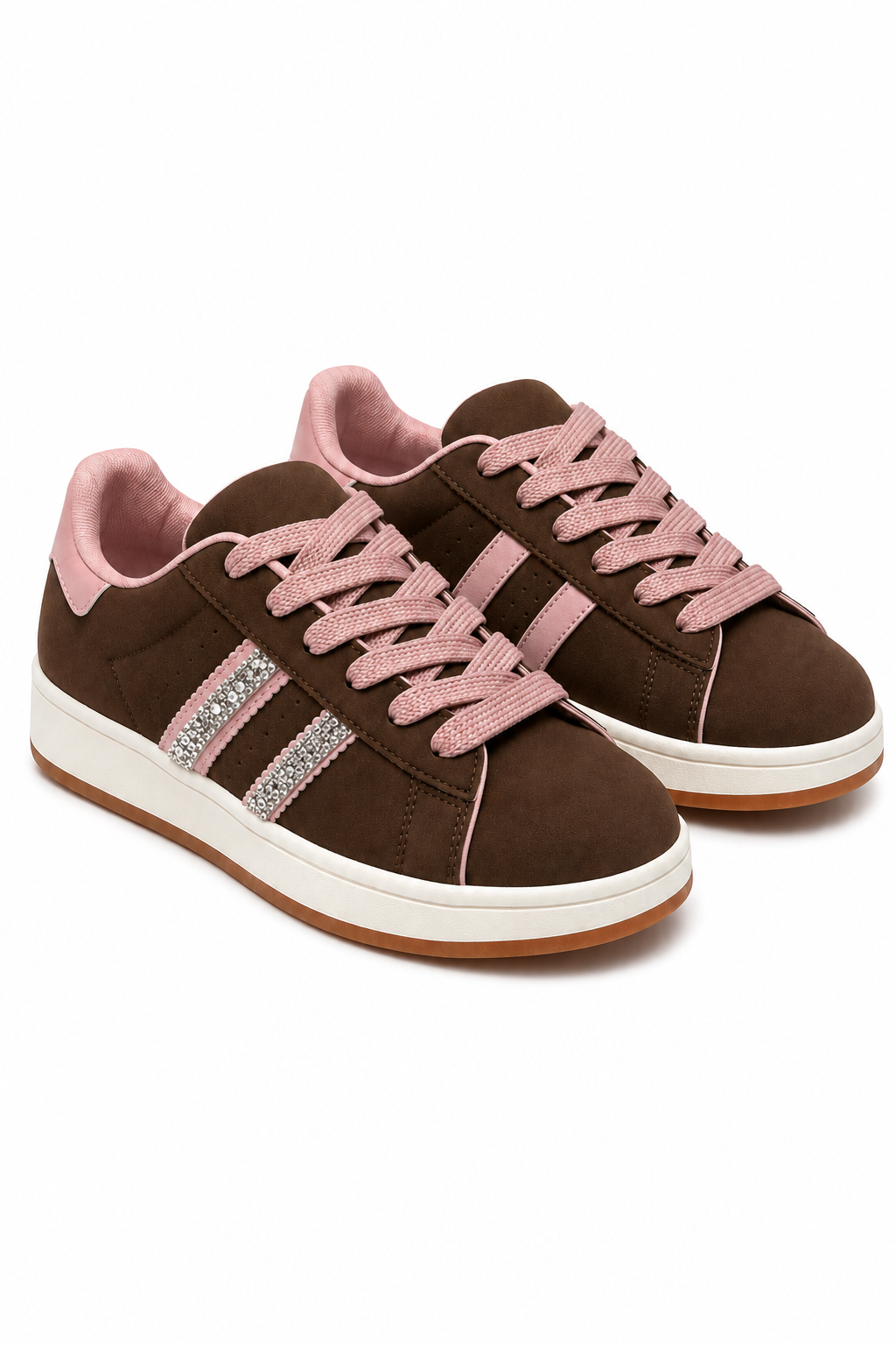 Crystal Velvet Stripe Trainers Brown