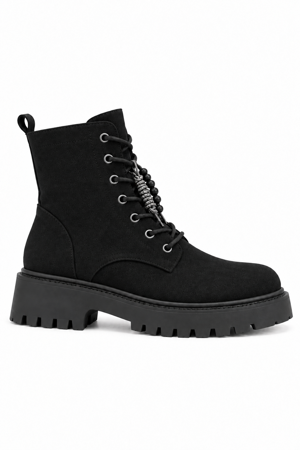 Dakota Comfort Lace-Up Chunky Faux Suede Zip Up Biker Boots Black