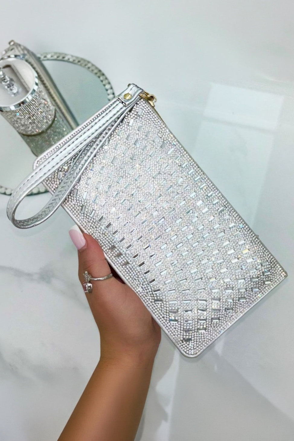 Crystal Disco Ball Clutch Purse Silver