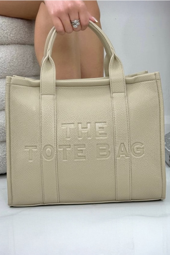 Faux Leather Large Tote Bag Beige finished with striking beige faux leather with a textured, luxury feel