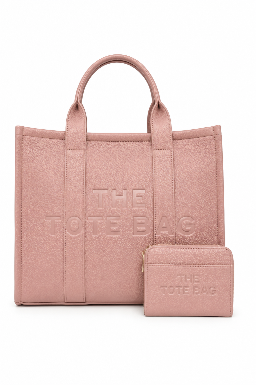 Faux Leather Large Tote Bag Pink & Zip Up Tote Bag Purse Pink Bundle