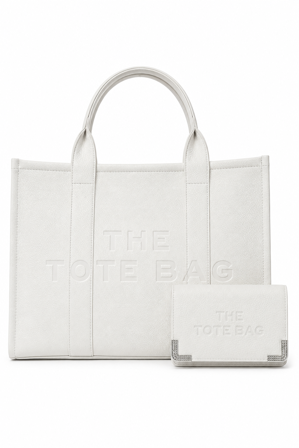 Faux Leather Large Tote Bag White & Sparkly Tote Bag Purse White Bundle
