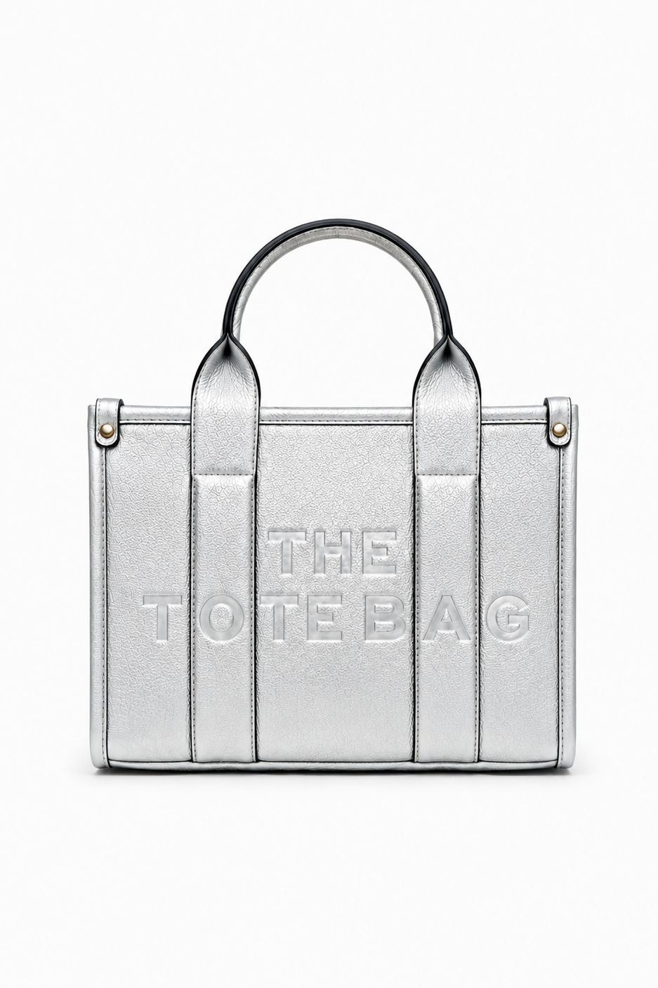 Faux Leather Medium Tote Bag Metallic Silver