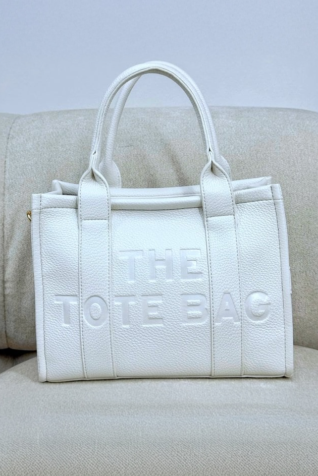 Faux Leather Medium Tote Bag White, bringing attention to the medium tote structure