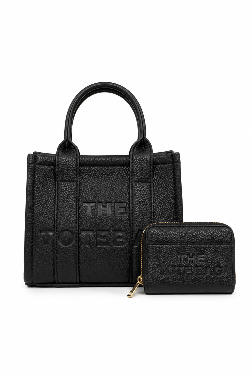 Faux Leather Mini Tote Bag Black & Zip Up Tote Purse Black Bundle