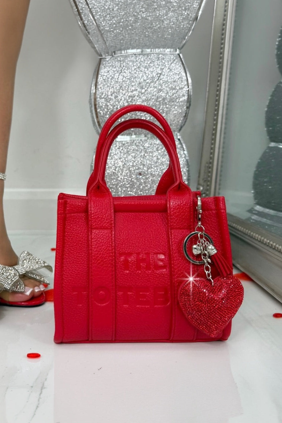 Faux Leather Mini Tote Bag Red & Padded Heart Keyring Red Limited Edition Valentines&