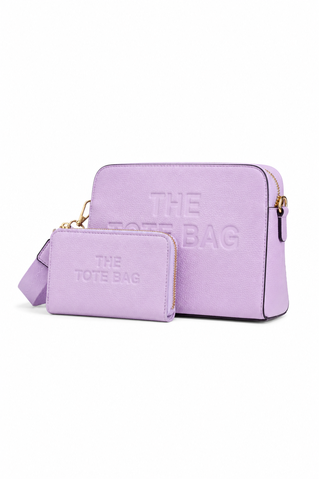 Faux Leather Triple Compartment Everyday Crossbody Tote Bag & Faux Leather Everyday Wallet Tote Purse Lilac Bundle