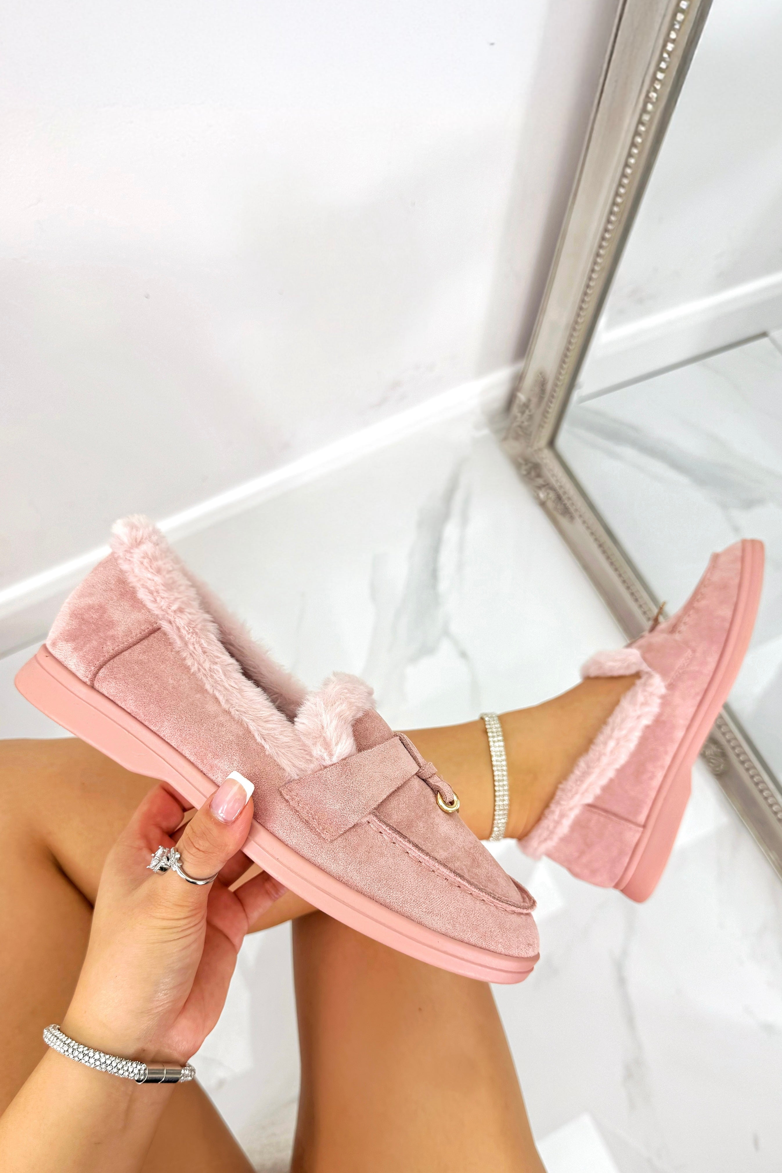 Velvet Crush Loafers Pink with faux suede finish