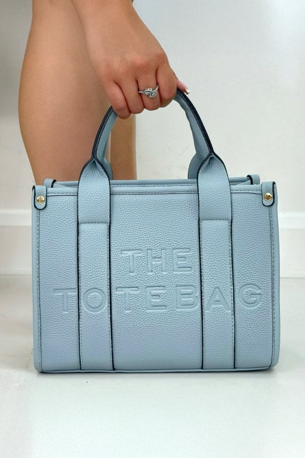 Faux Leather Medium Tote Bag Blue finished with soft blue faux leather with a high-end textured finish