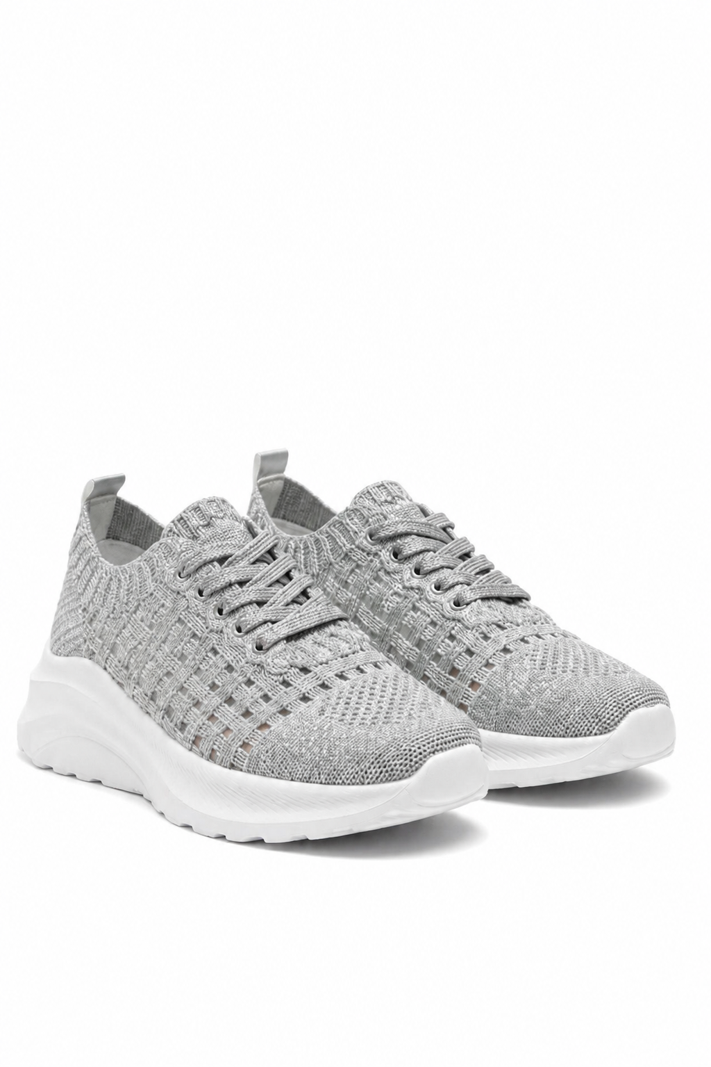 Flex Cloud Knit Mesh Lace-Up Chunky Trainers Silver