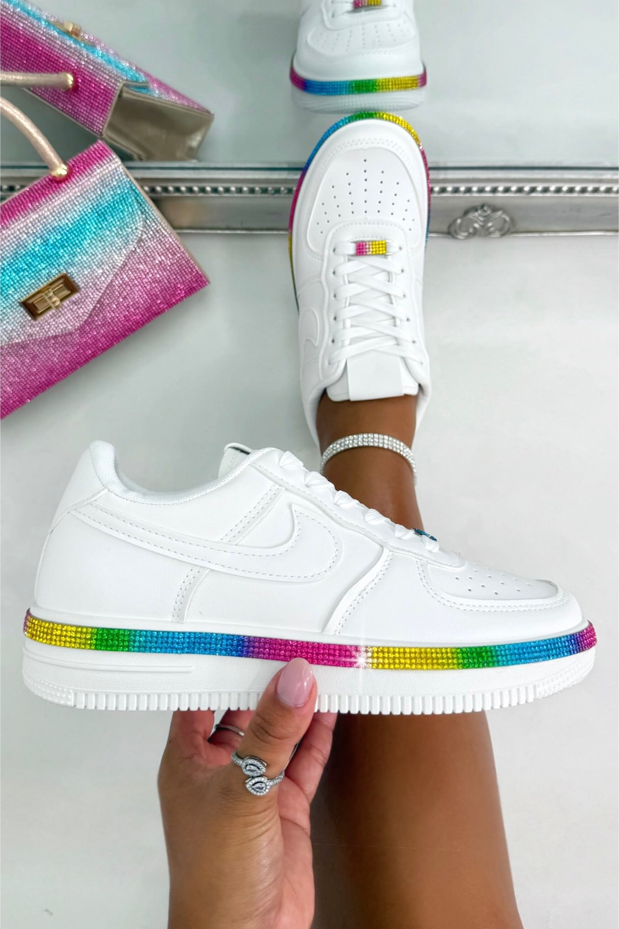 Crystal Trim Sporty Trainers Rainbow