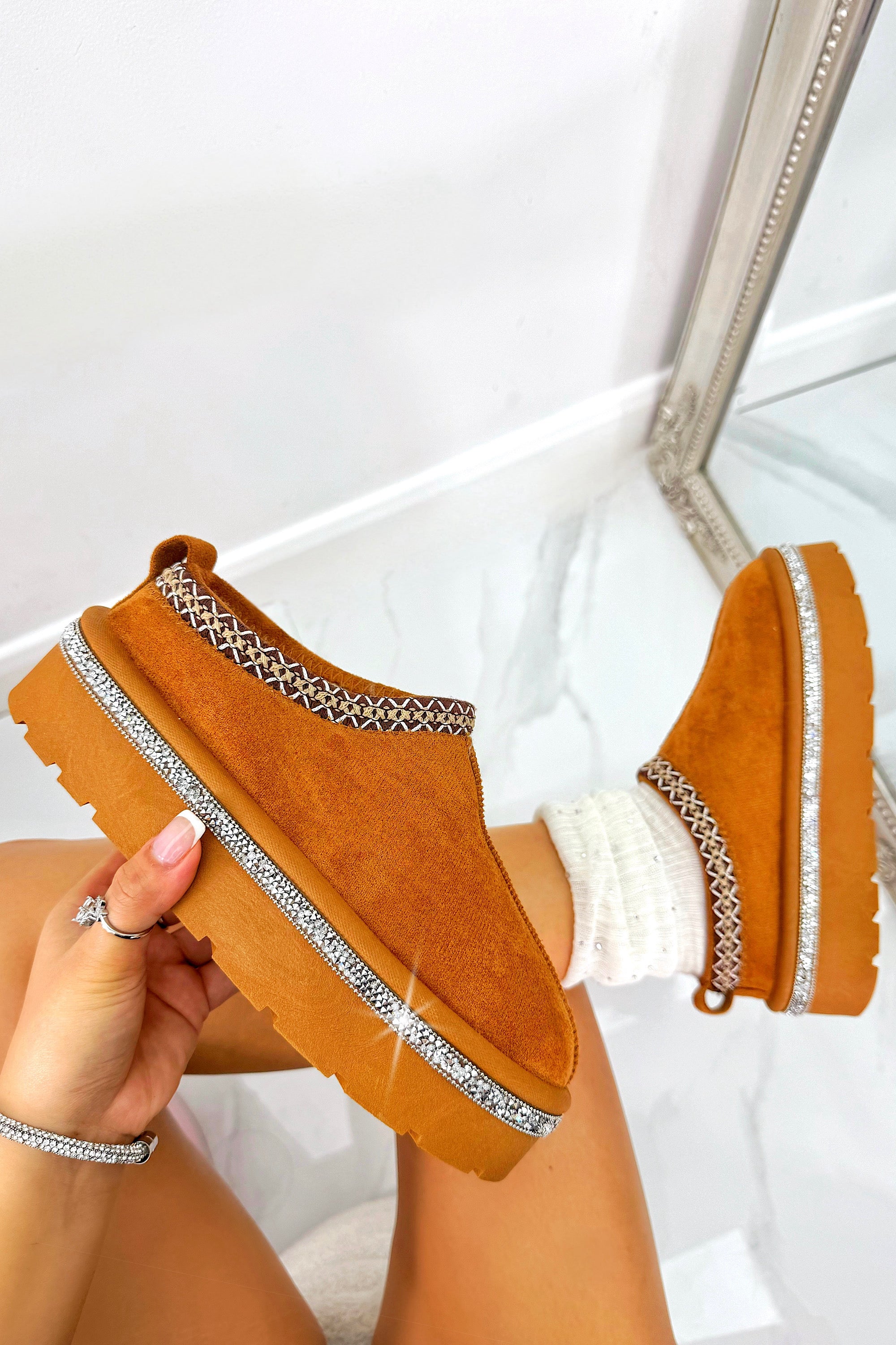 Crystal Platform Tazgirl Faux Fur Lined Slippers Limited Edition Camel