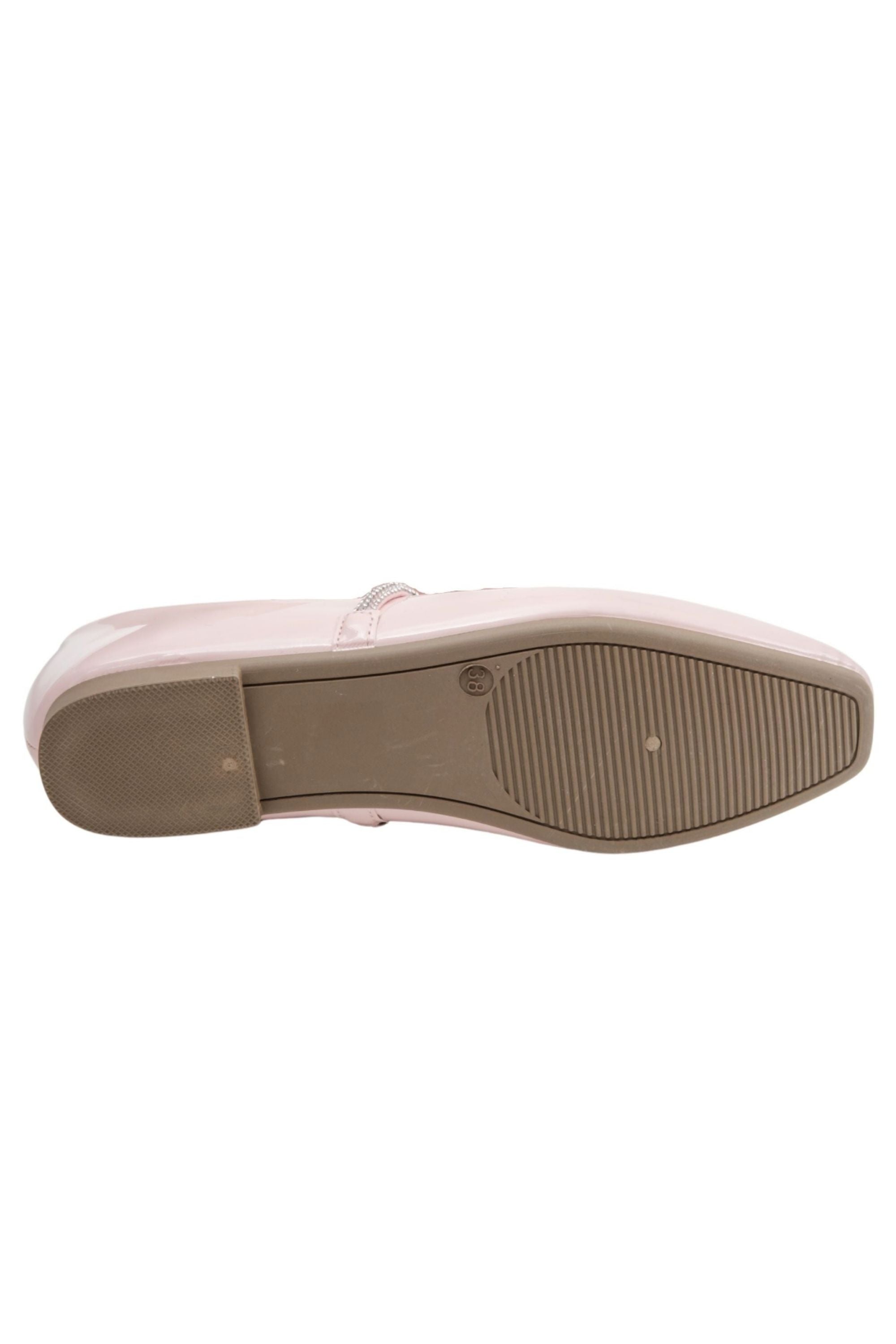 Crystal Belle Dolly Shoes Pink, featuring slim rubber sole for comfort and grip