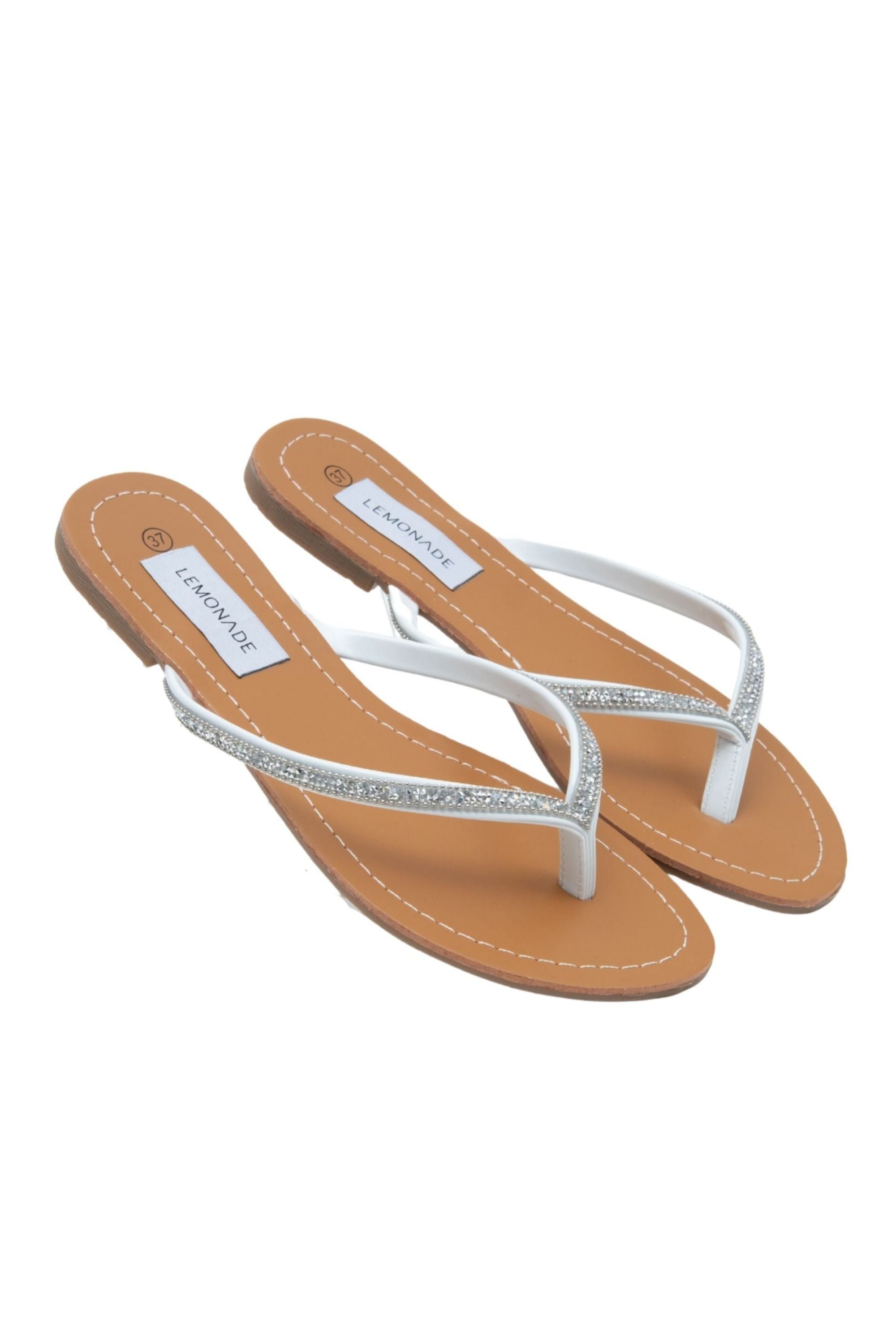 Crystal Sparkle Flip Flops White, featuring sparkly crystal embellished straps