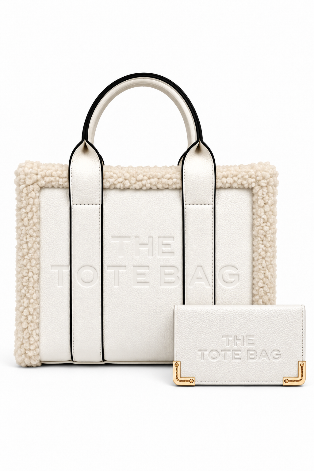 White Winter Crush Medium Sherpa Handbag & Classic Tote Purse Bundle