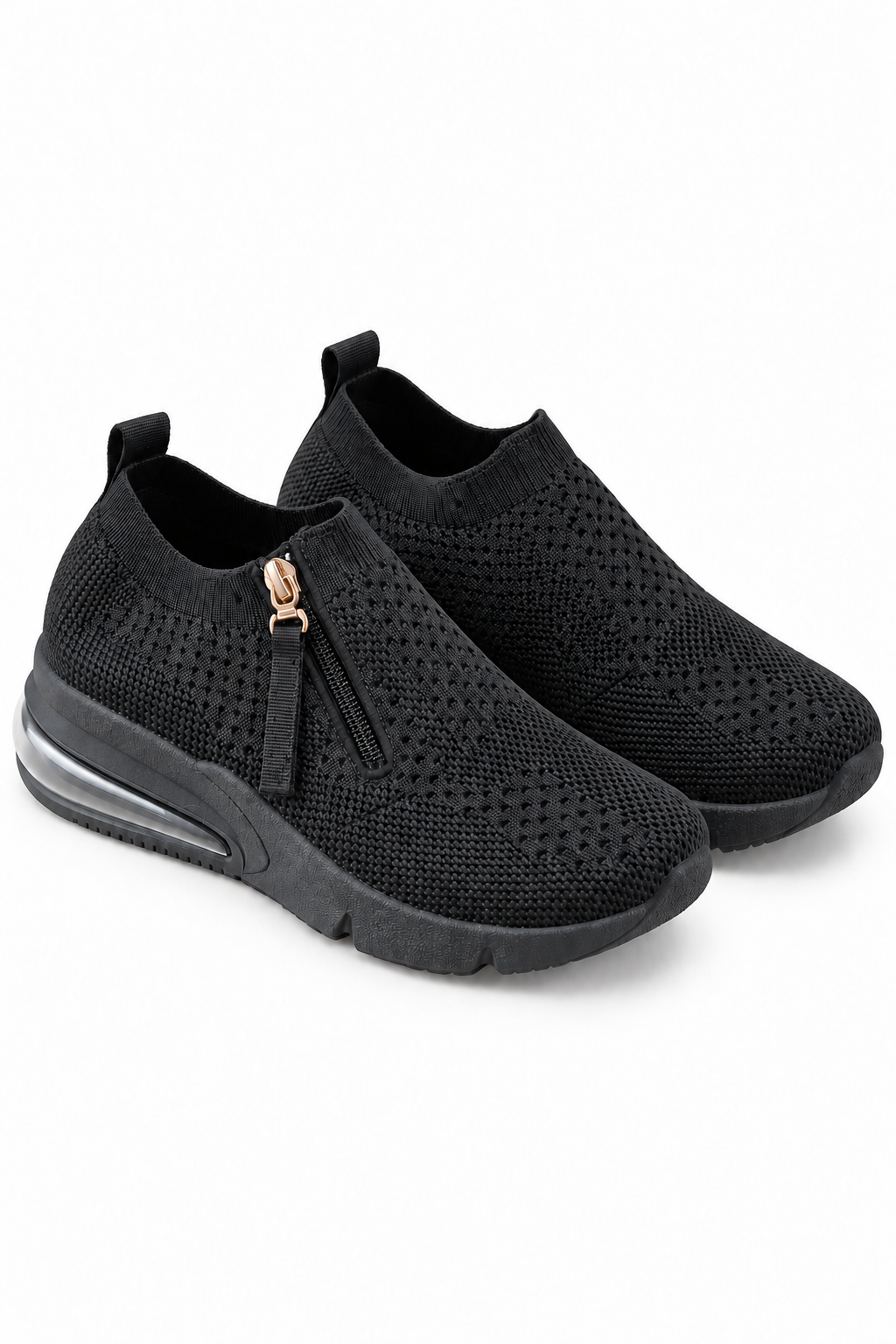 Jovie Air Cushion Knitted Stretch Sock Zip Up Trainers Black