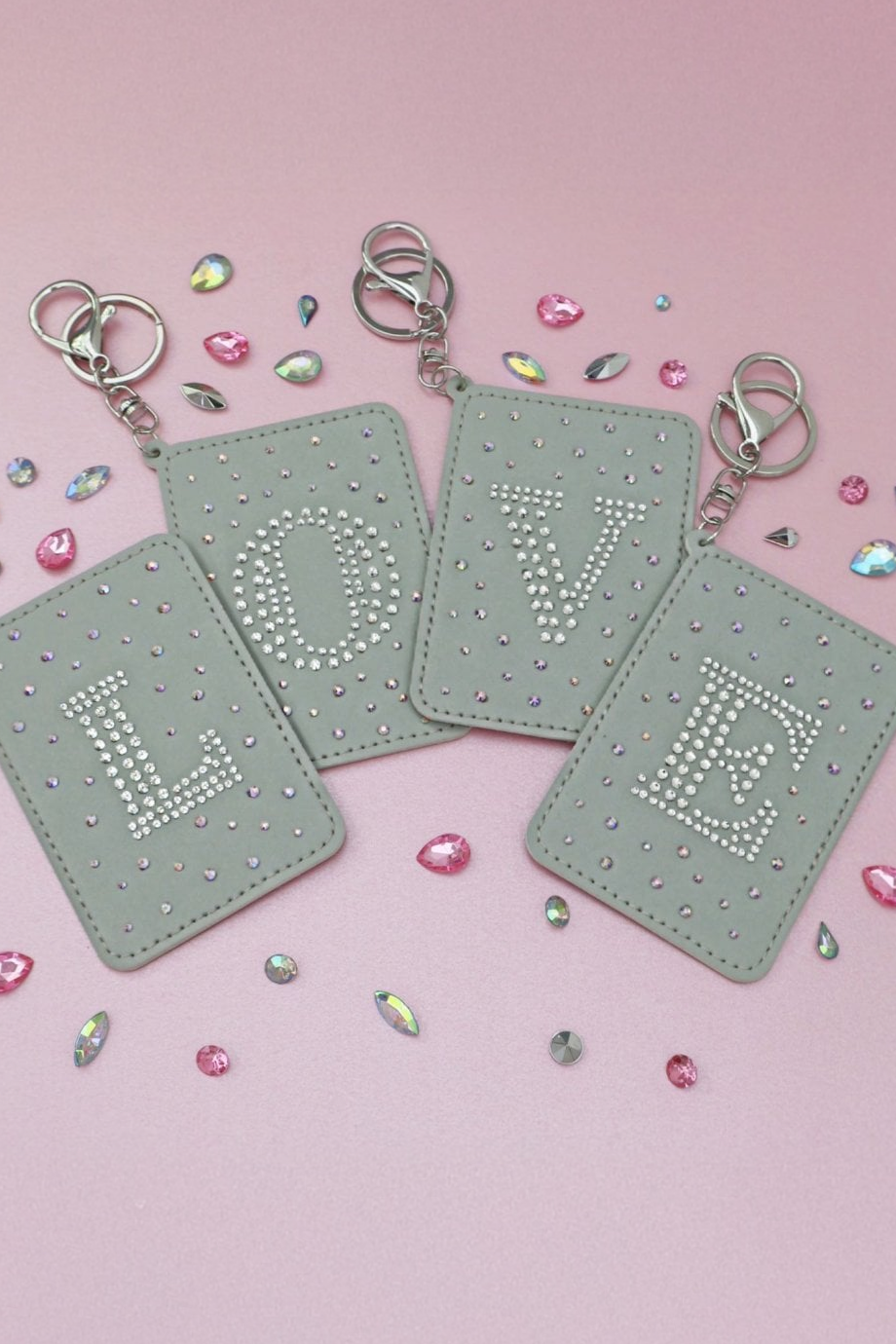 Crystal Initial Card Holder Keyring Grey