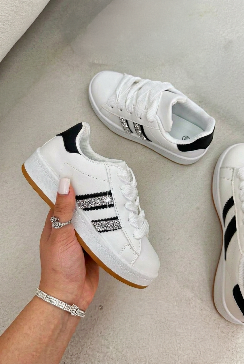 Little Lemmy Crystal Stripe Trainers Limited Edition White