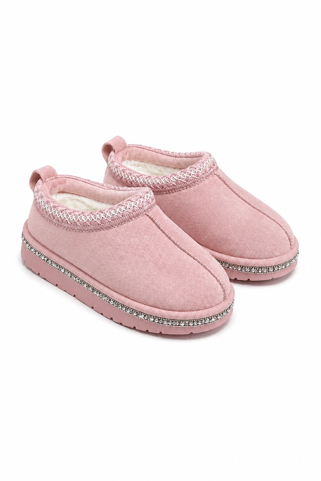 Little Lemmy Crystal Tazgirl Faux Fur Lined Mule Clog Slippers Pink