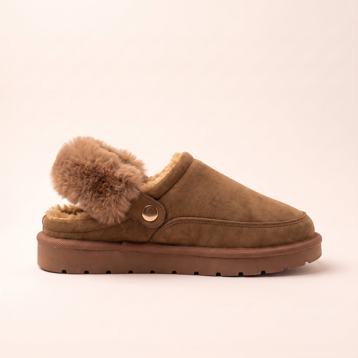 Sasha Faux Suede Fur Lined Mule Slippers Tan