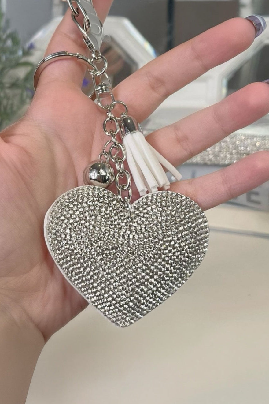 Crystal Padded Heart Keyring Silver