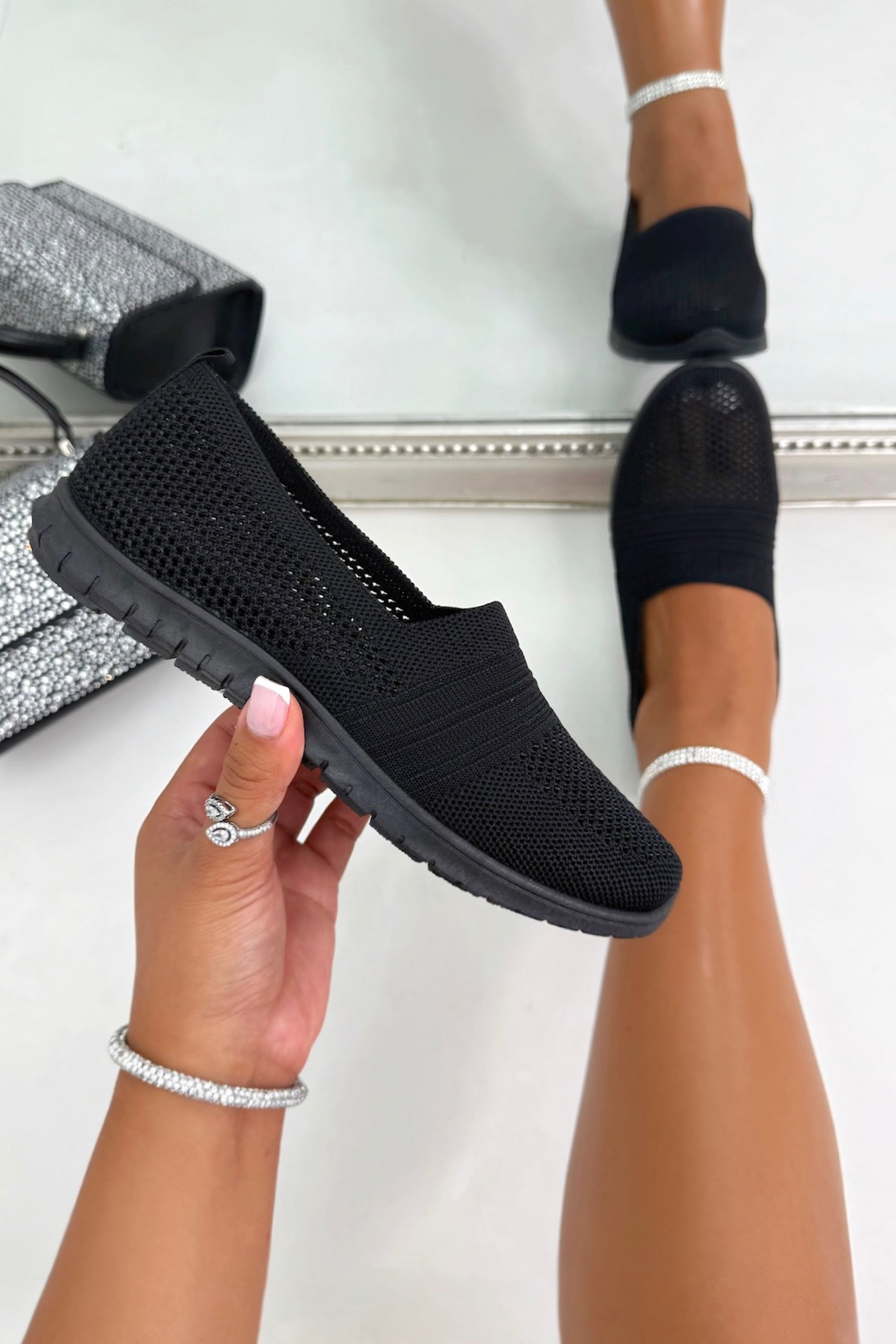 Comfort Airflow Knit Slip-On Trainers Black