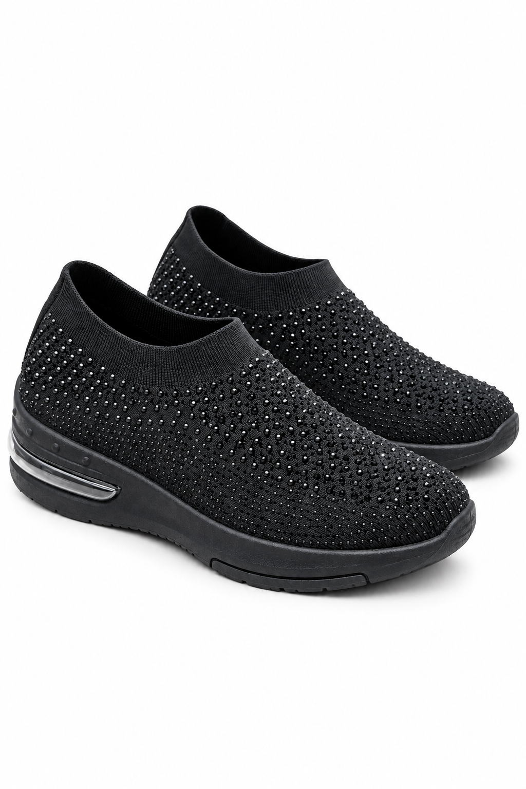 Skye Sparkly Diamante Knitted Stretch Sock Slip On Trainers Black