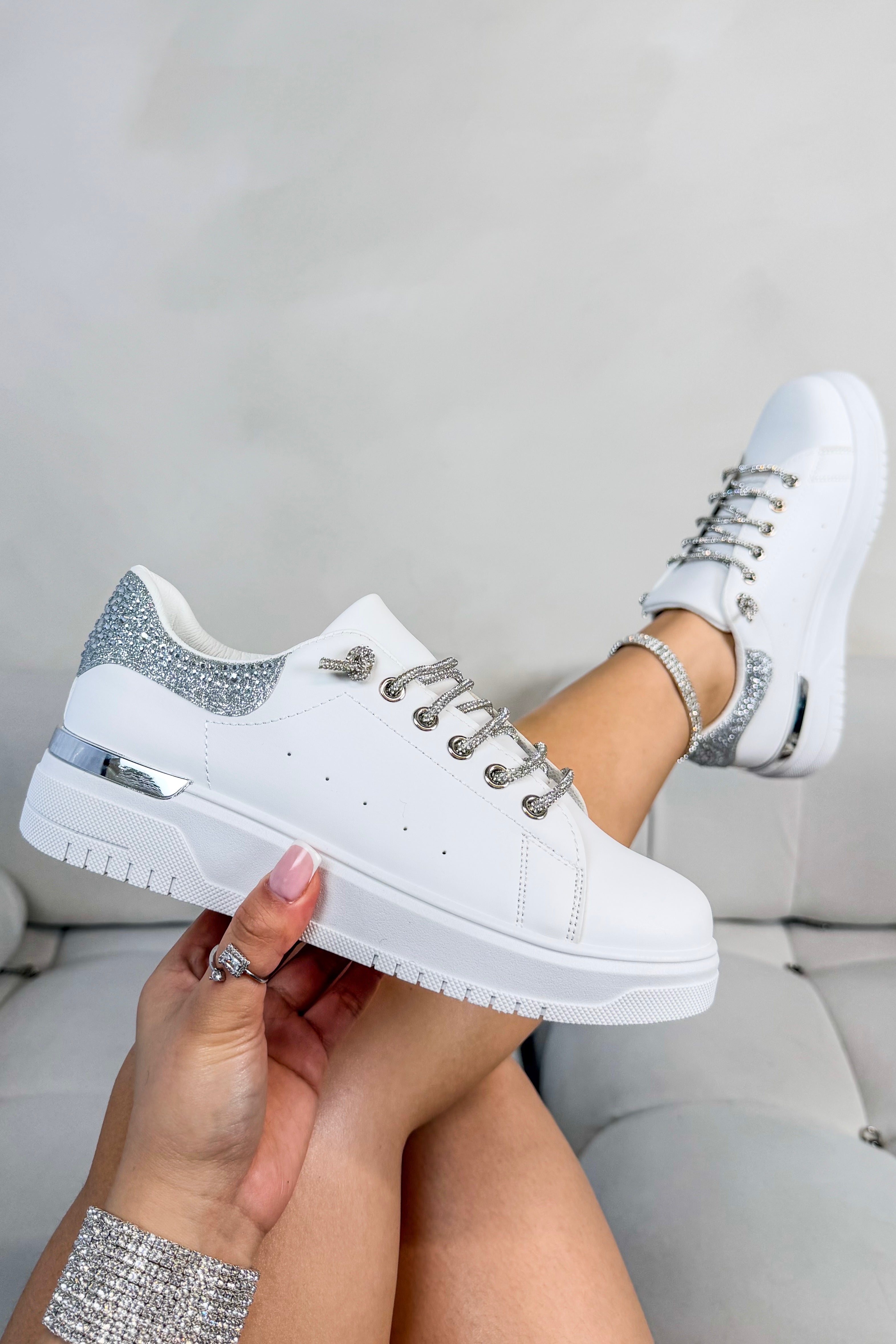 Sparkly Glitter Brilliance Trainers Silver with glitter and Metallic Materials