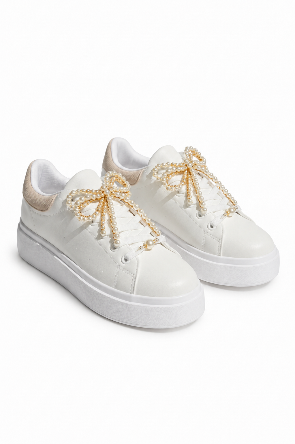 Sparkly Pearl Bow Chunky Trainers Nude