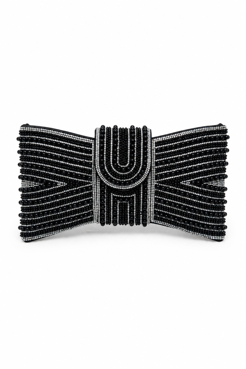 Sparkly Pearl Bow Clutch Bag Black