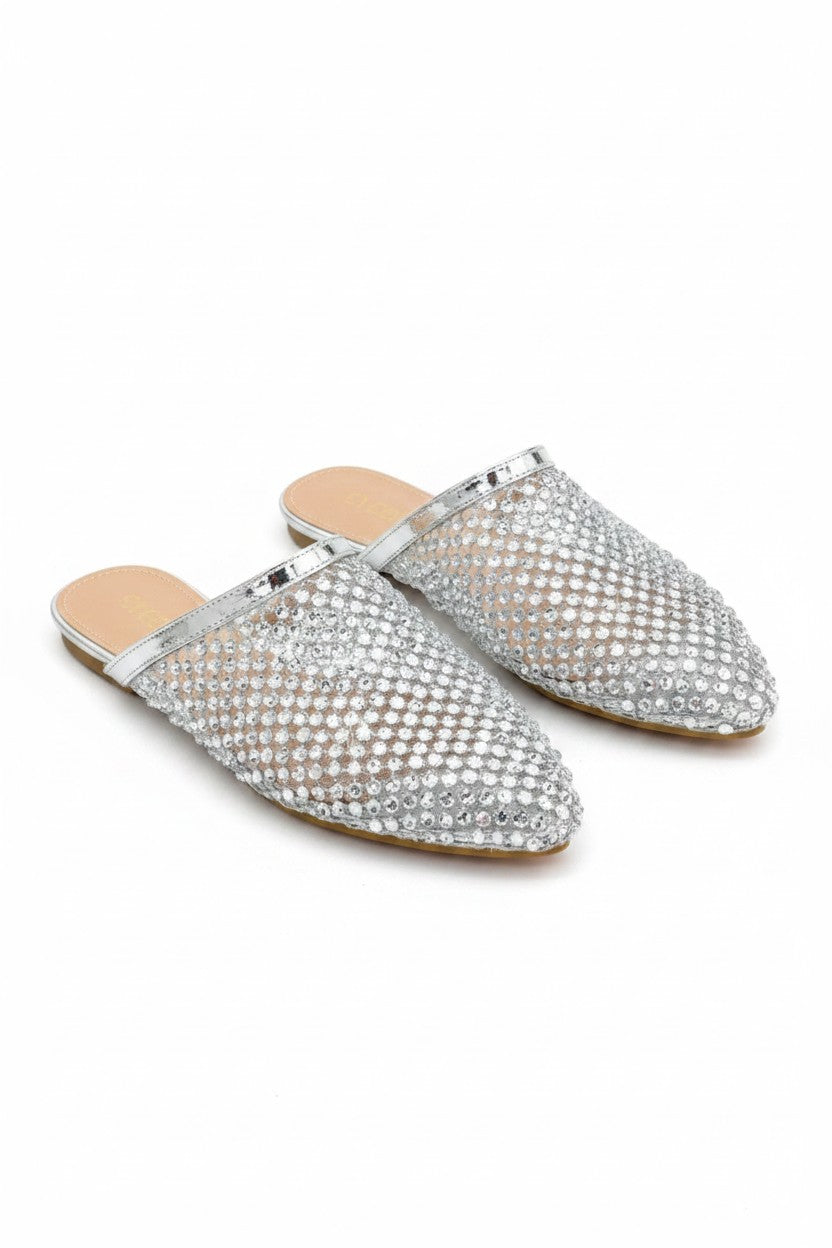 Sparkly Prism Glow Mule Sliders Limited Edition Silver