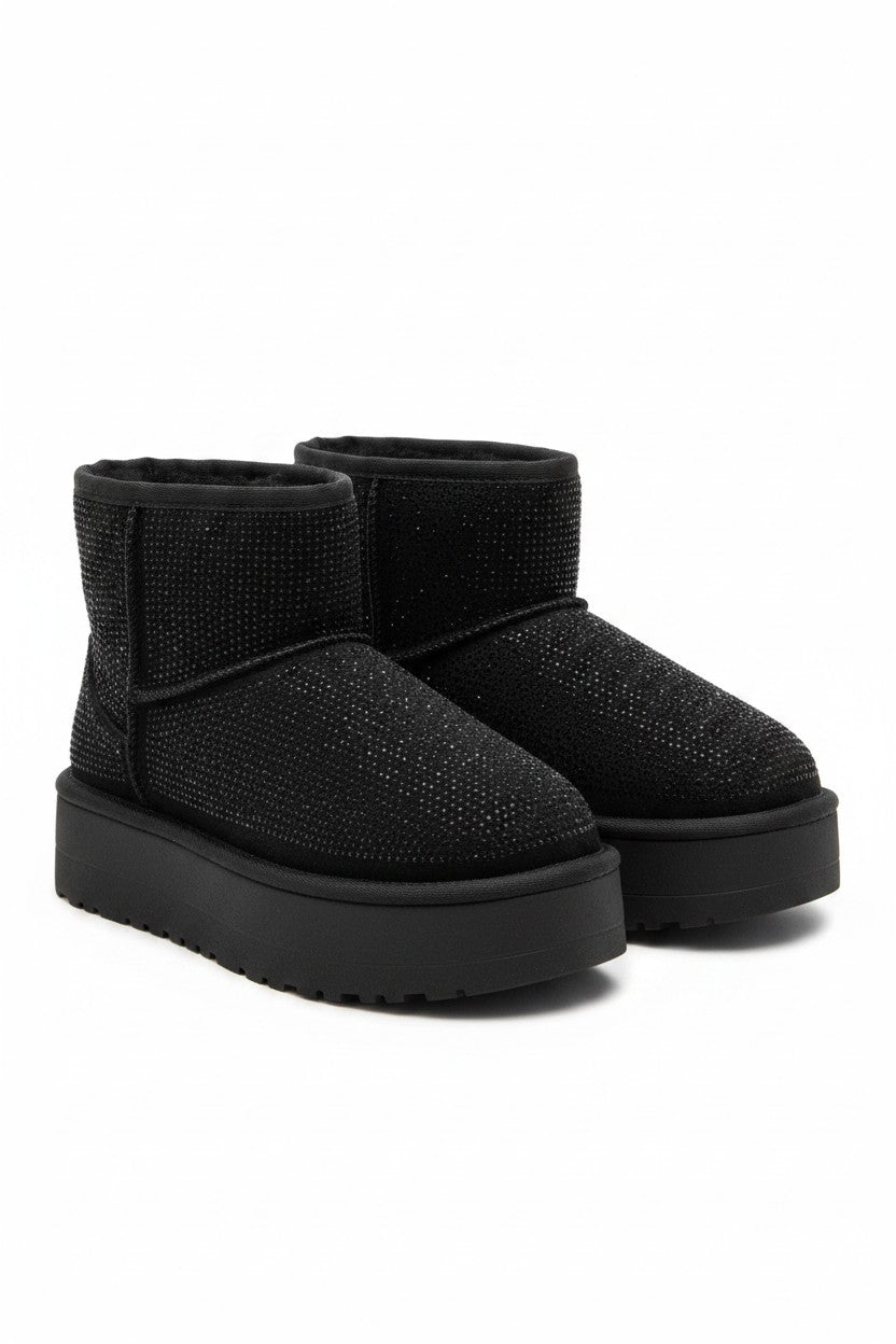 Sparkly Rhinestone Snugg Mini Boots Black