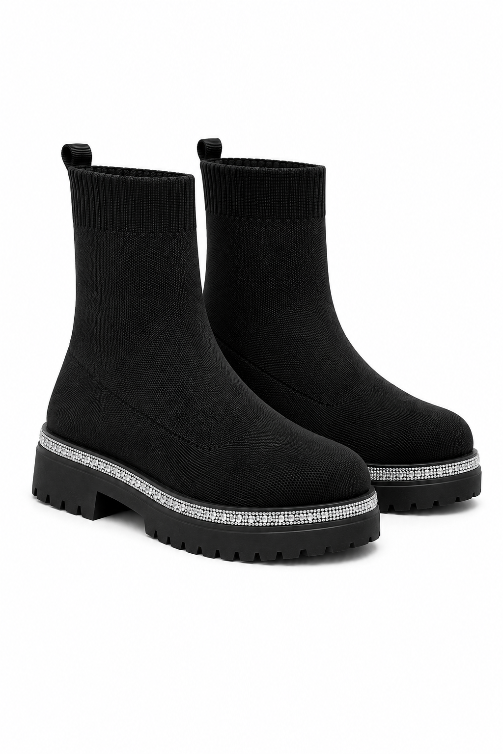 Sparkly Stretch Chunky Sock Boots Black