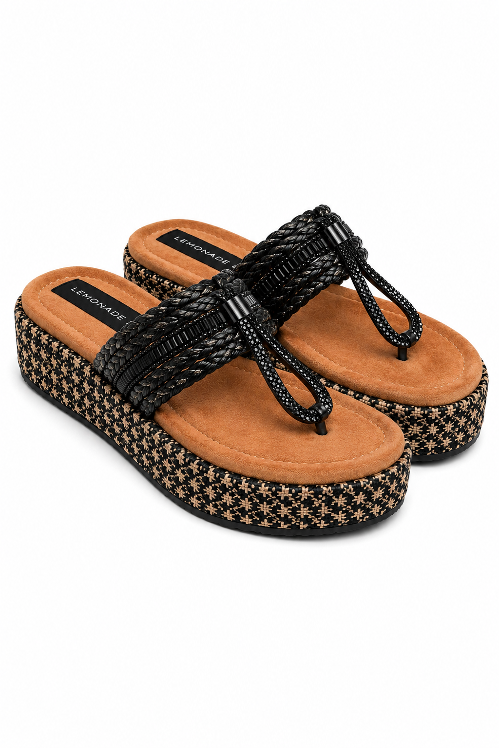 Sparkly Woven Luxe Platform Toe Post Flip Flops Black