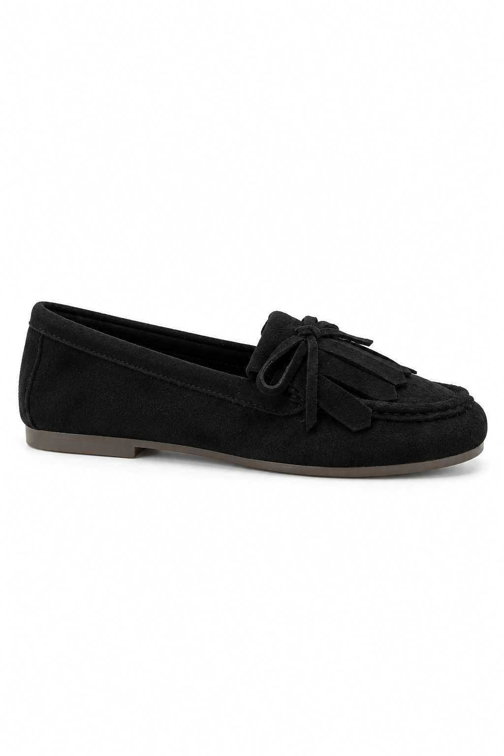 Tilly Faux Suede Bow Detail Moccasin Flat Loafers Black