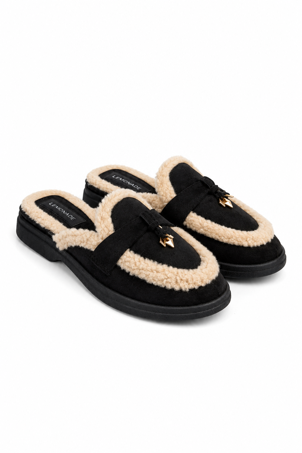 Velvet Crush Teddy Trim Slip On Clog Mules Black