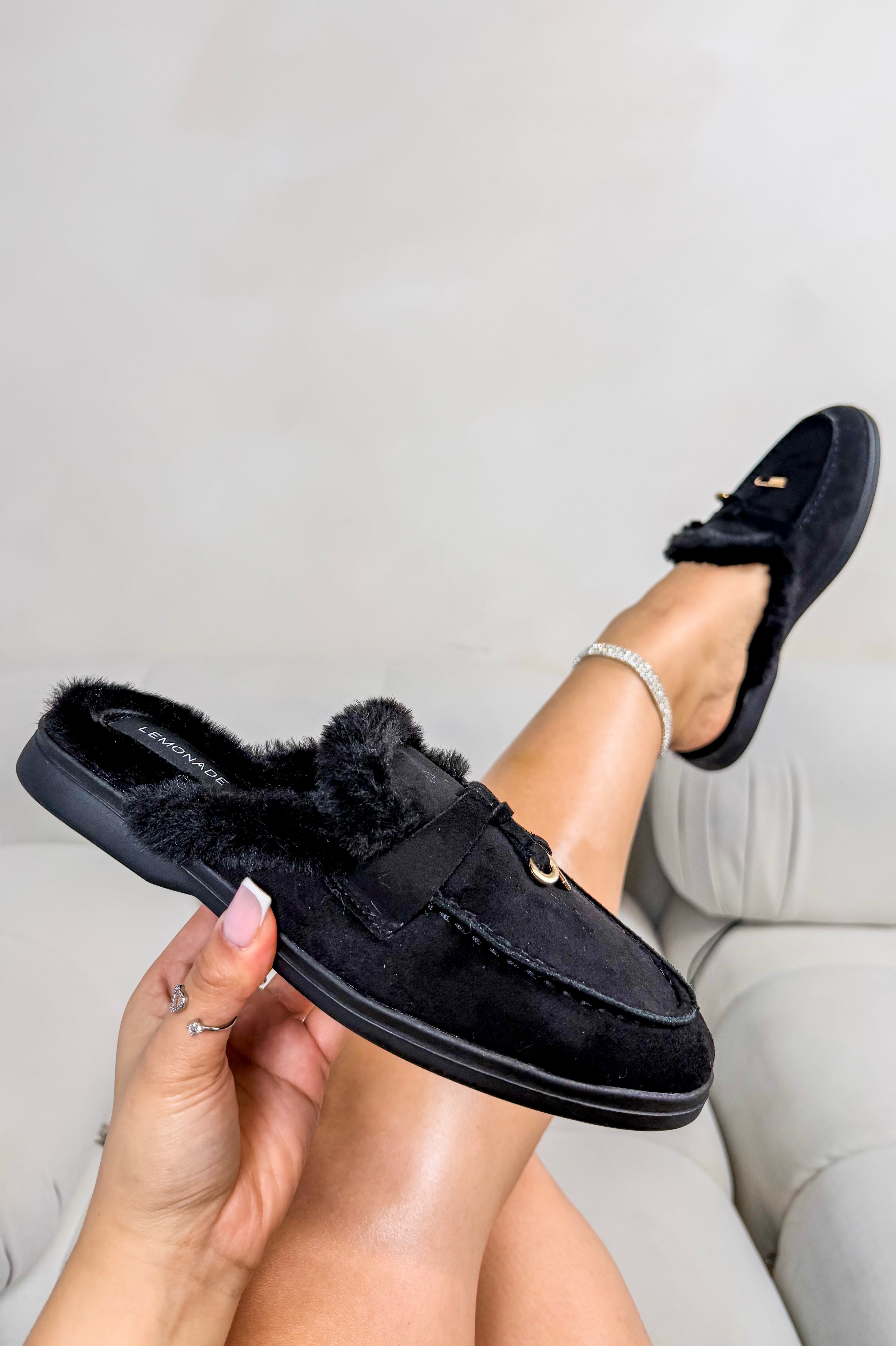 Velvet Crush Slip On Clog Mules Black featuring slip-on clog mule design