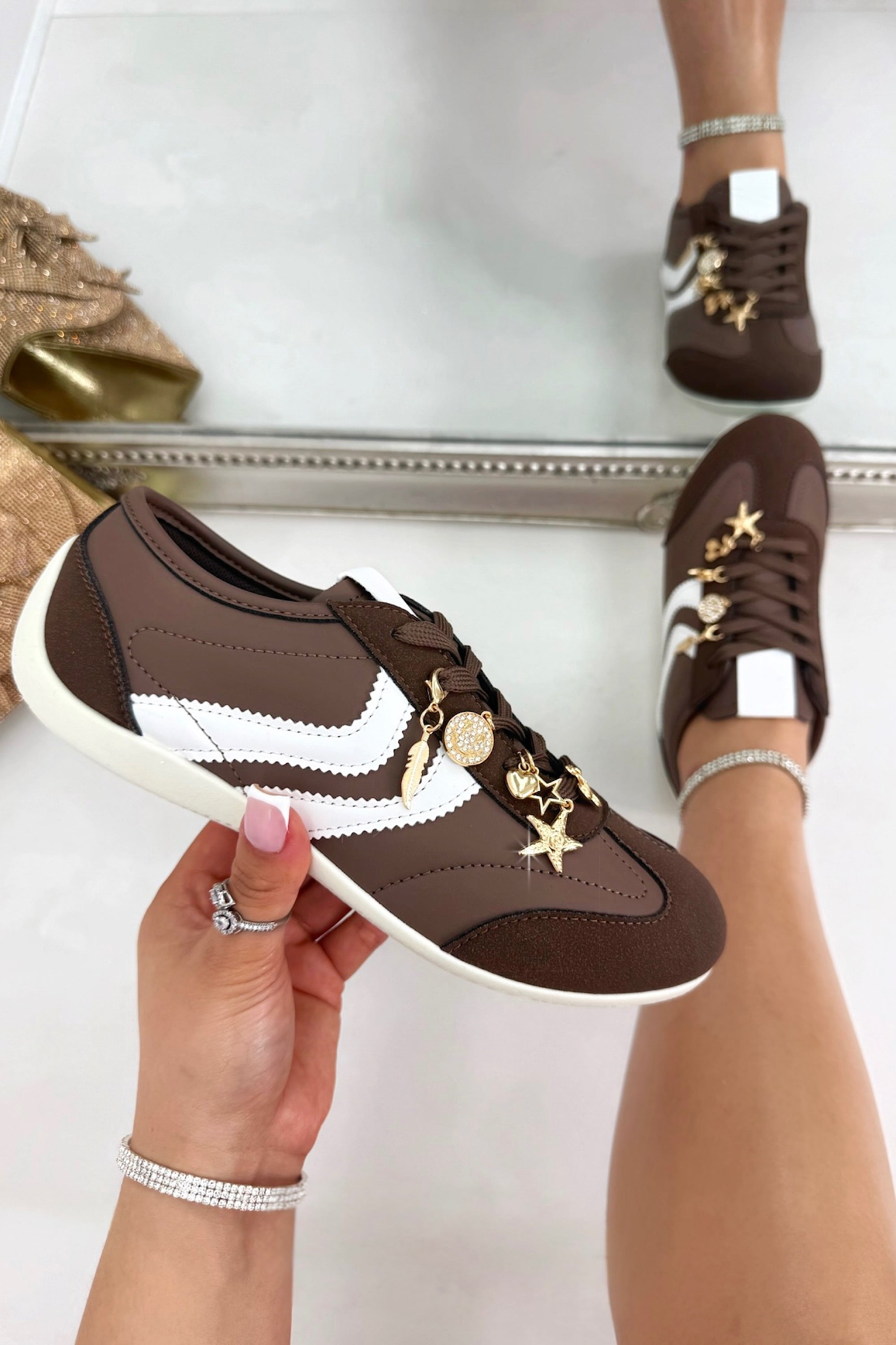 Sparkly Charm Horizon Trainers Brown, shown from another angle