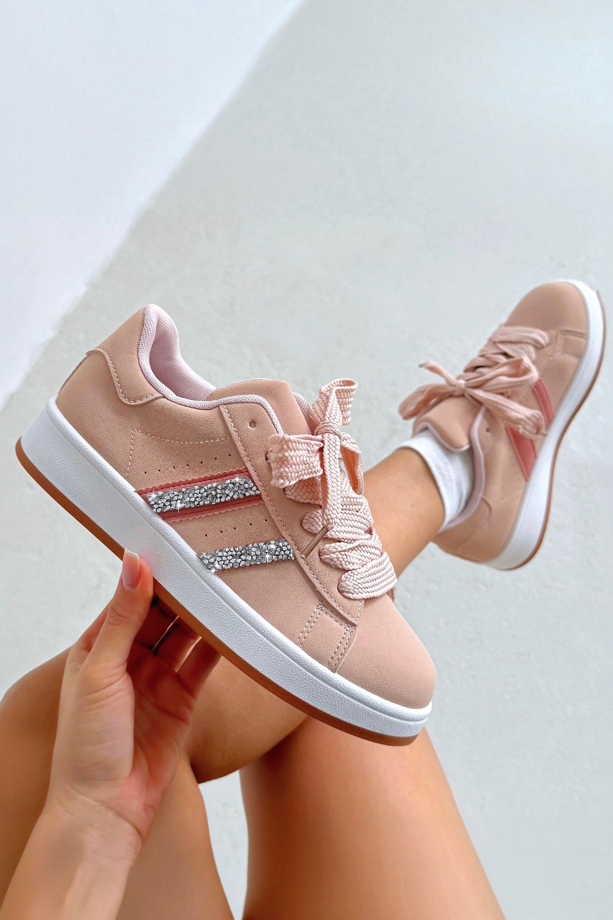 Crystal Stripe Trainers Limited Edition Pink featuring twin side stripes with sparkling crystal embellishments