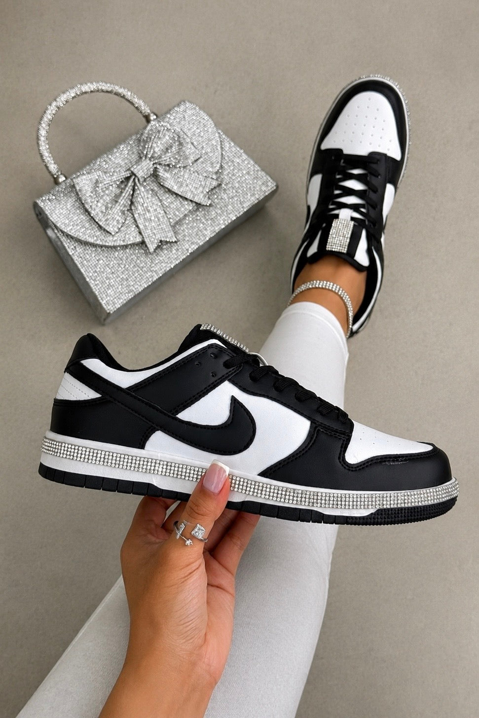 Crystal Trim Sporty Trainers Slimline Edition Black featuring signature crystal trim along the midsole for subtle sparkle
