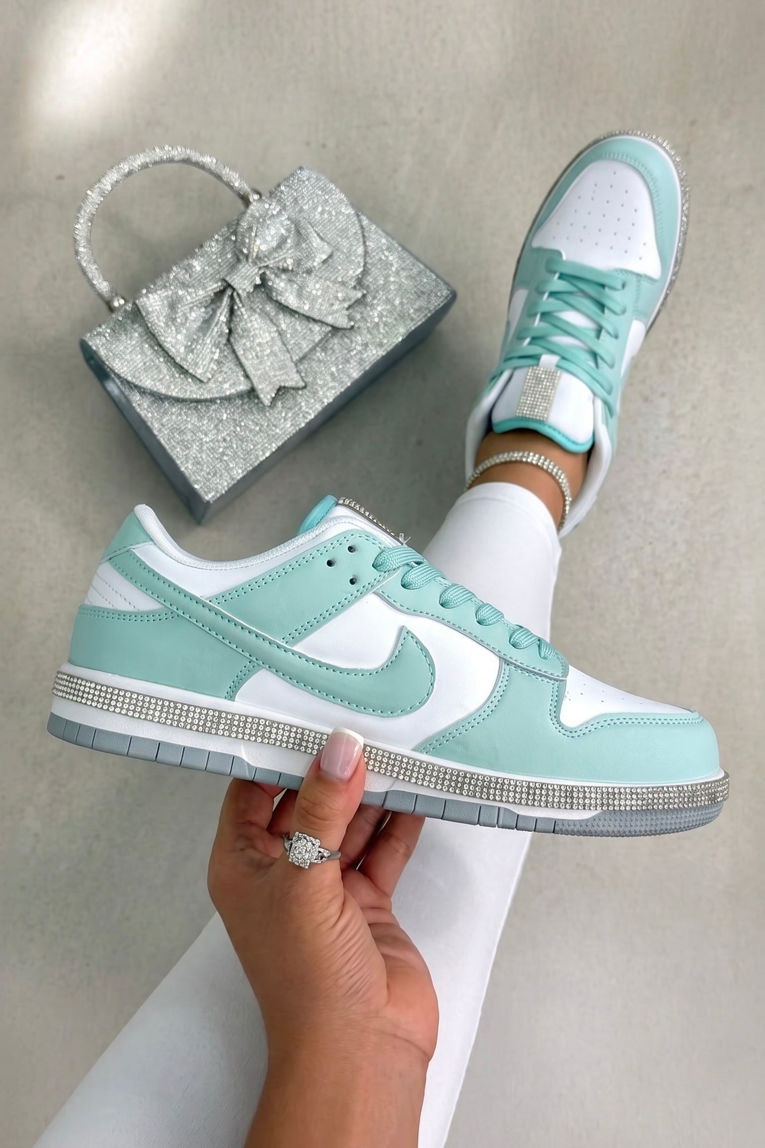 Crystal Trim Sporty Trainers Slimline Edition Green finished with signature crystal trim along the midsole for subtle sparkle
