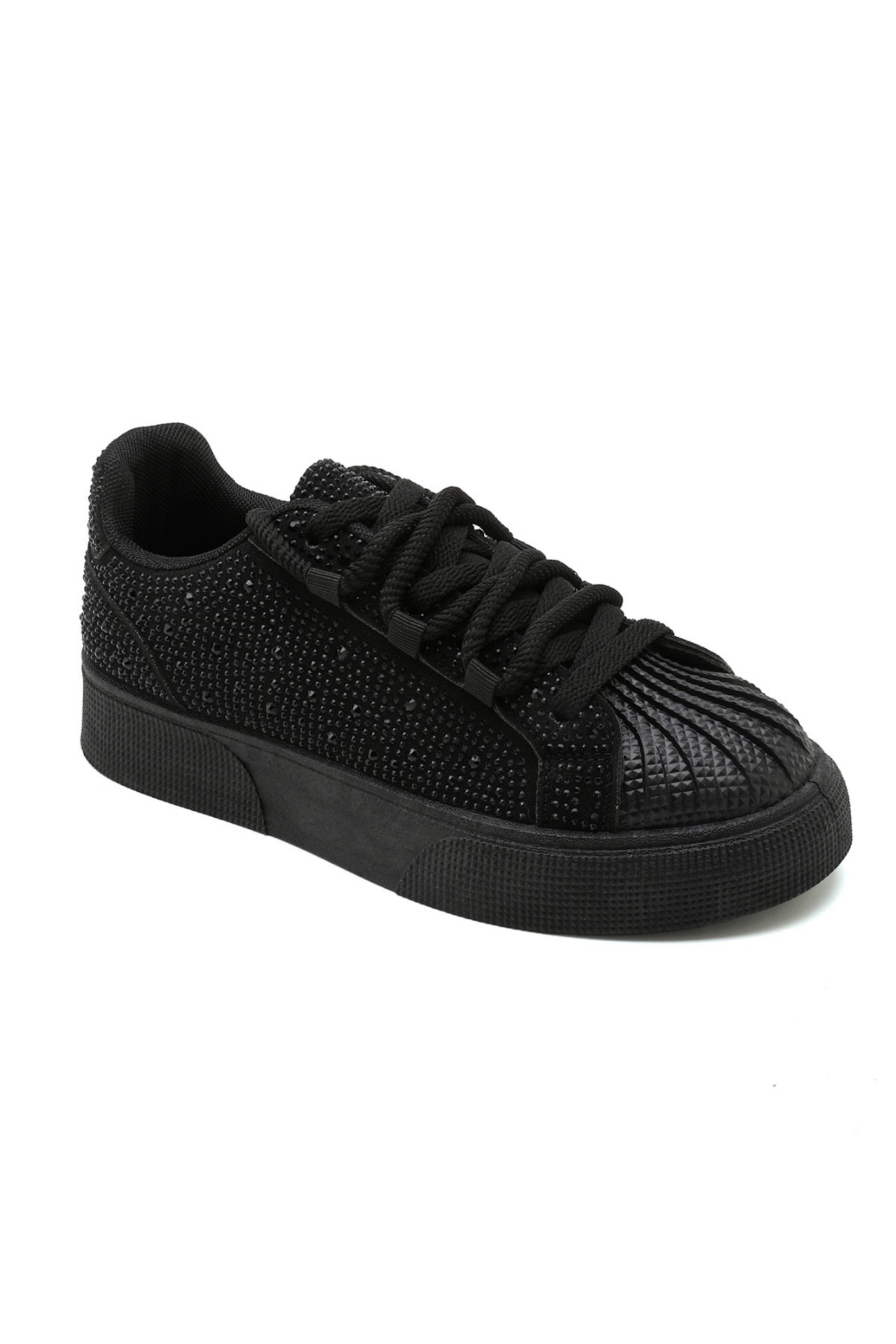 Crystal Embellished Aura Lace-Up Trainers Black