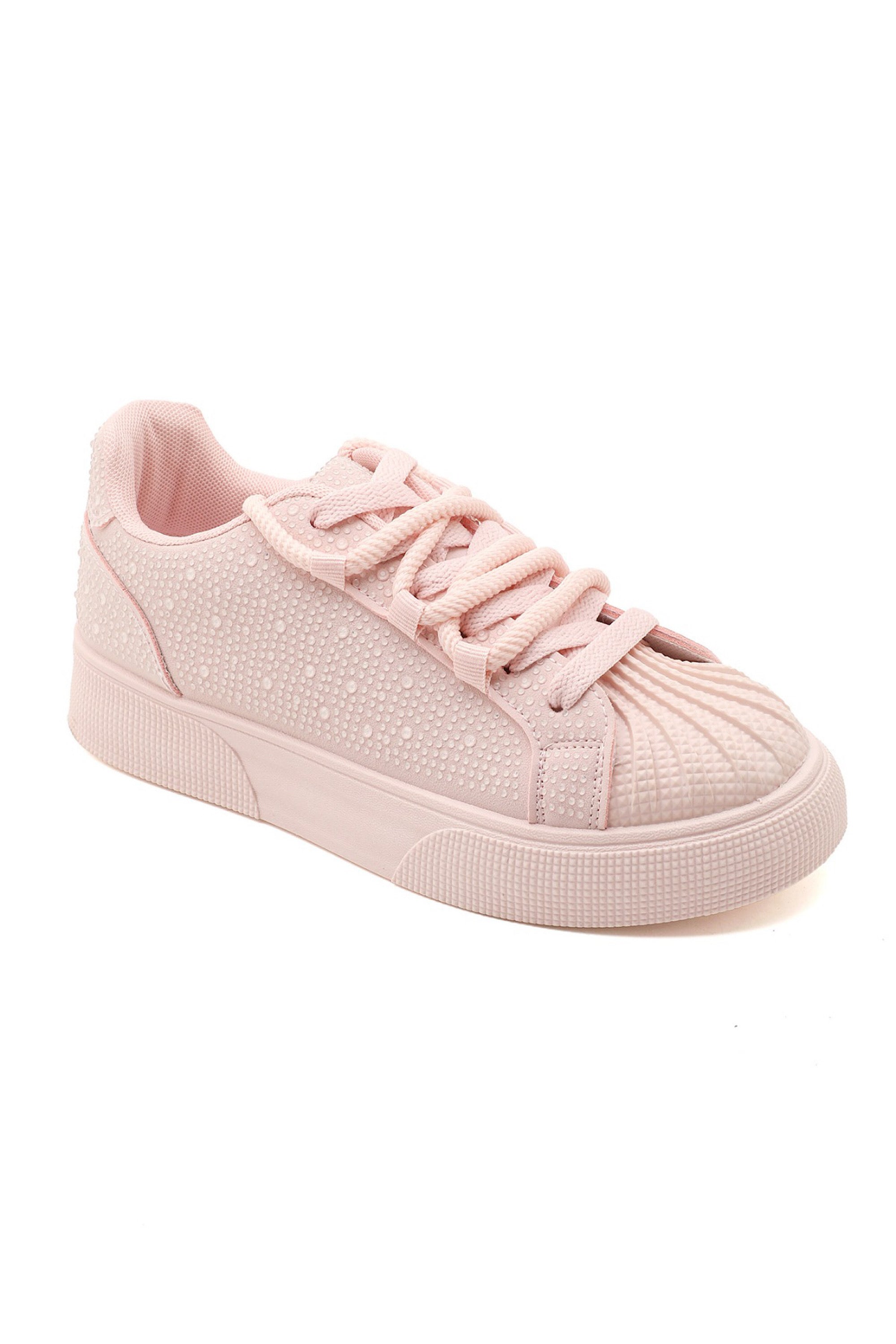 Crystal Embellished Aura Lace-Up Trainers Pink
